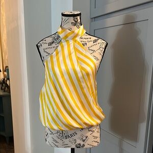 Cute Yellow and White Bubble Waist Halter Top by Maeve Size XS